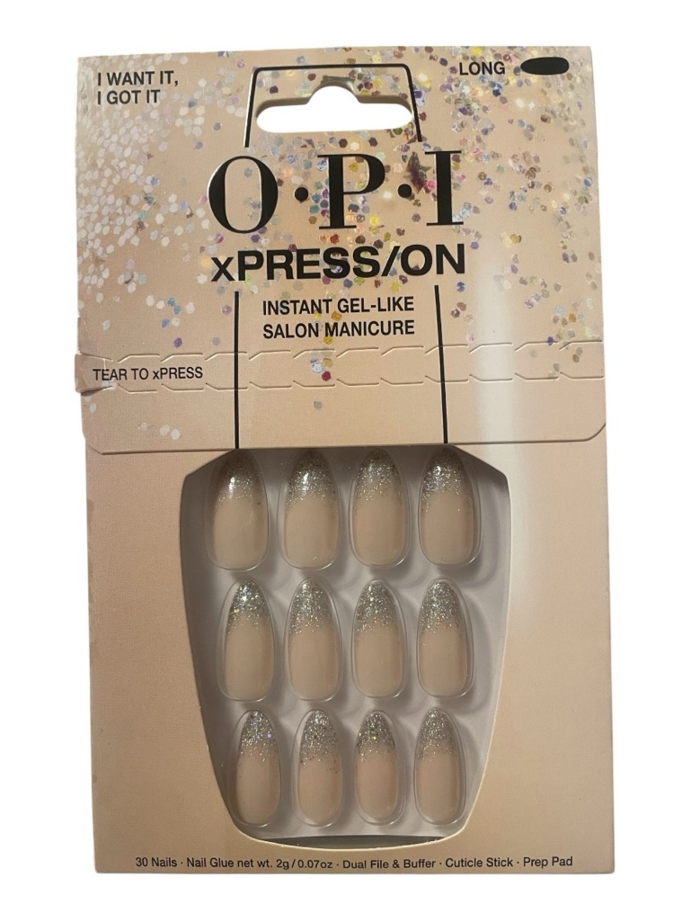 OPI Nude Ombre Press-On Nails with Silver Glitter Accents